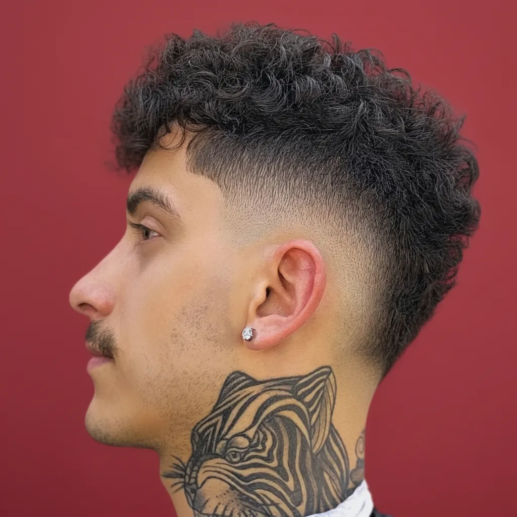 Corte Mid Fade em Cabelo Cacheado com Degradê