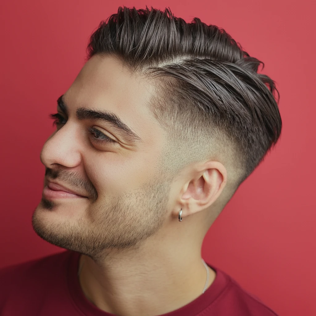 Corte Mid Fade em Cabelo Liso com Estilo Moderno