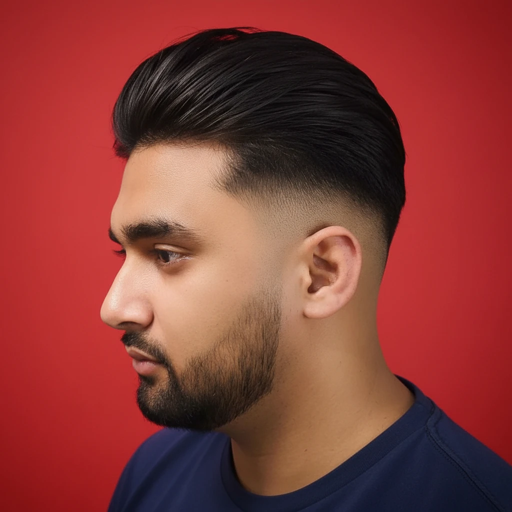 Corte Mid Fade em Cabelo Liso com Volume