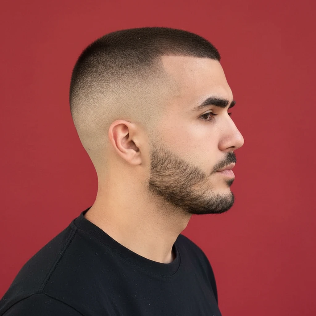 Corte Militar com Degradê Alto em Cabelo Liso