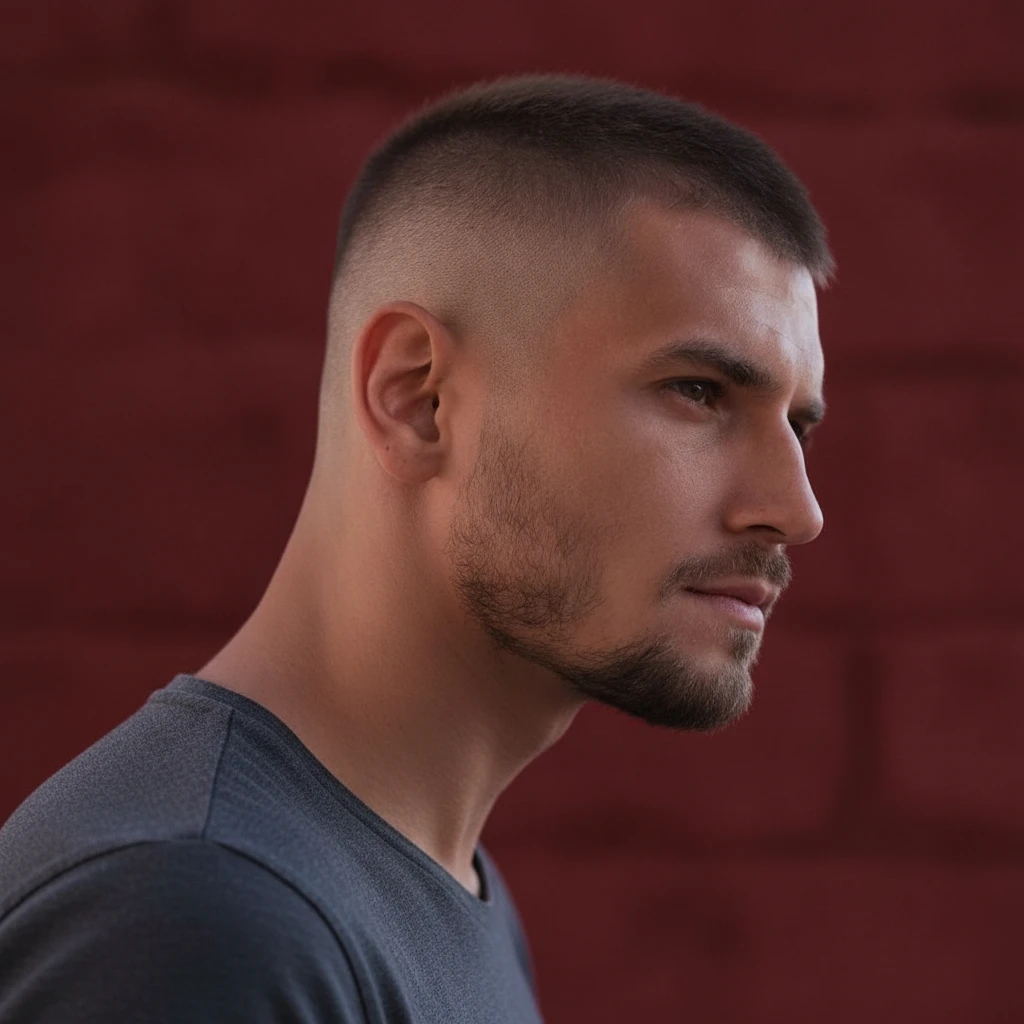 Corte Militar com Degradê Alto em Cabelo Liso