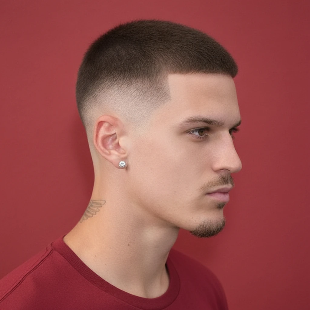 Men's High Fade Military Haircut with Straight Hair