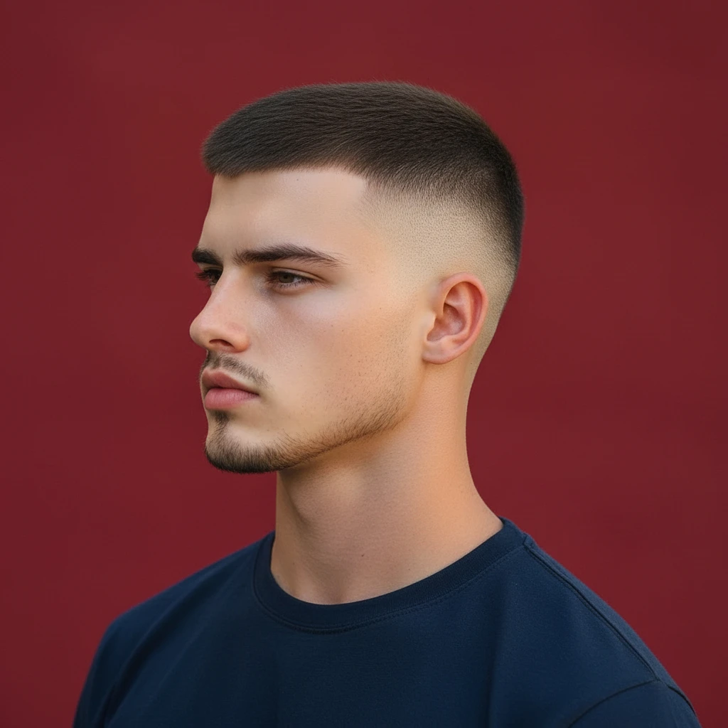 Corte Militar com Degradê Baixo em Cabelo Liso