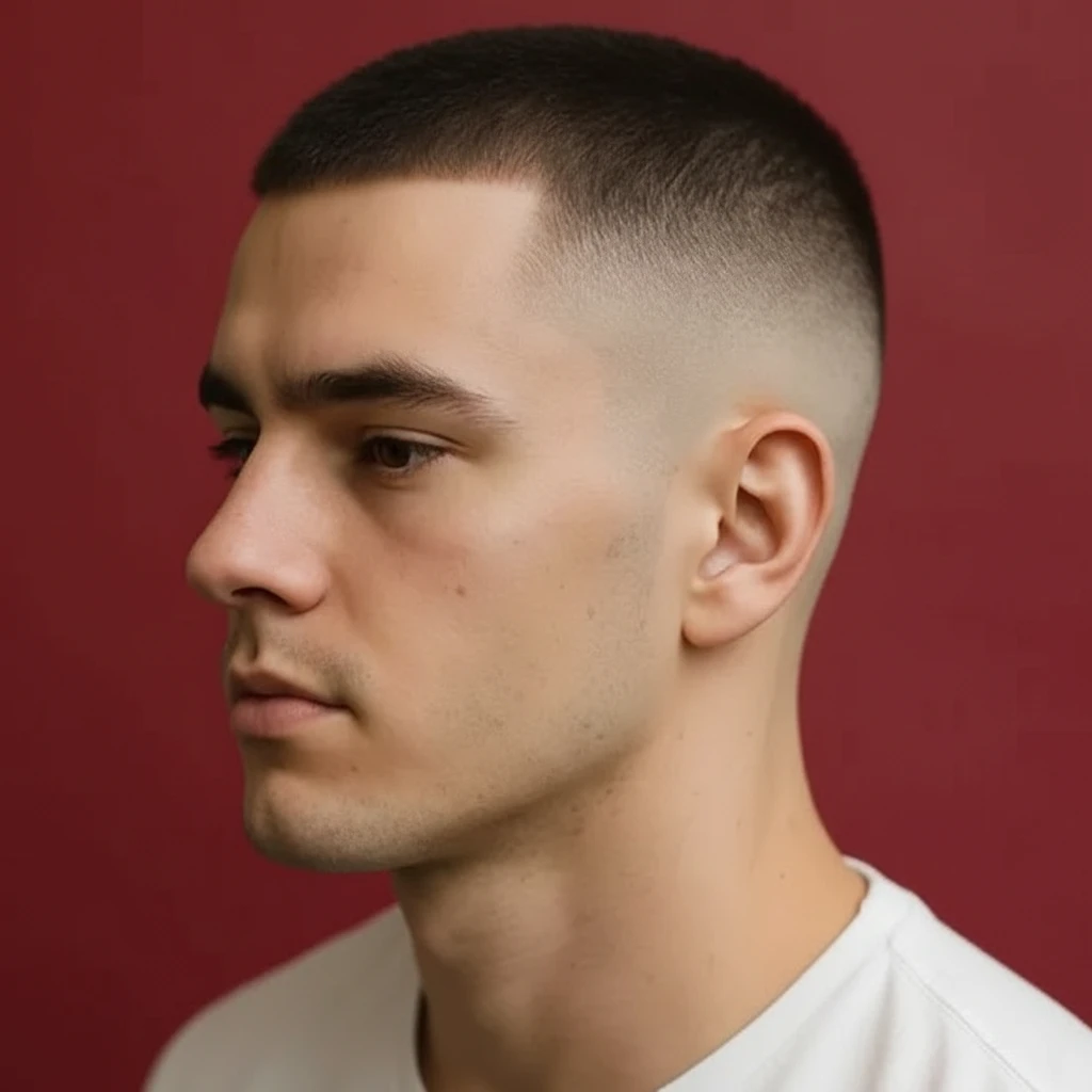 Corte Militar com Degradê Baixo em Cabelo Liso