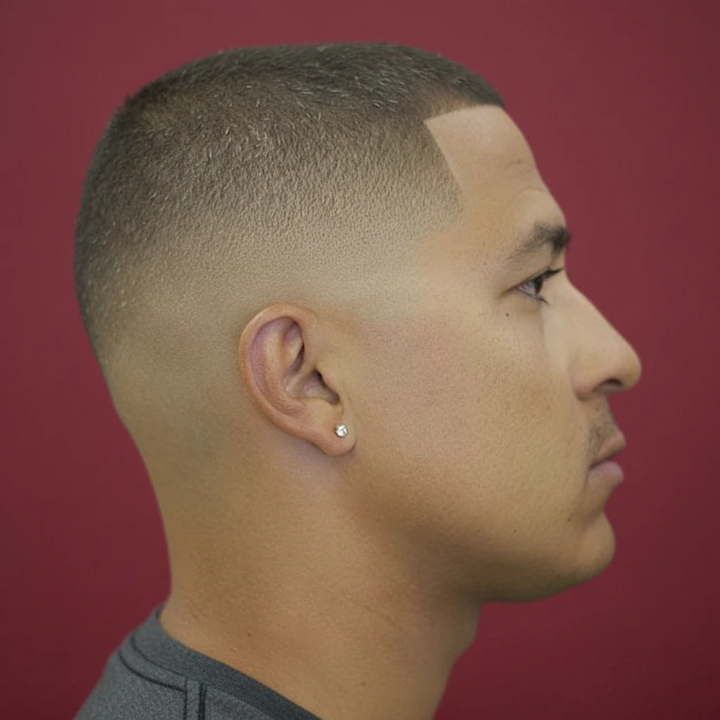 Men's Low Fade Military Haircut with Straight Hair