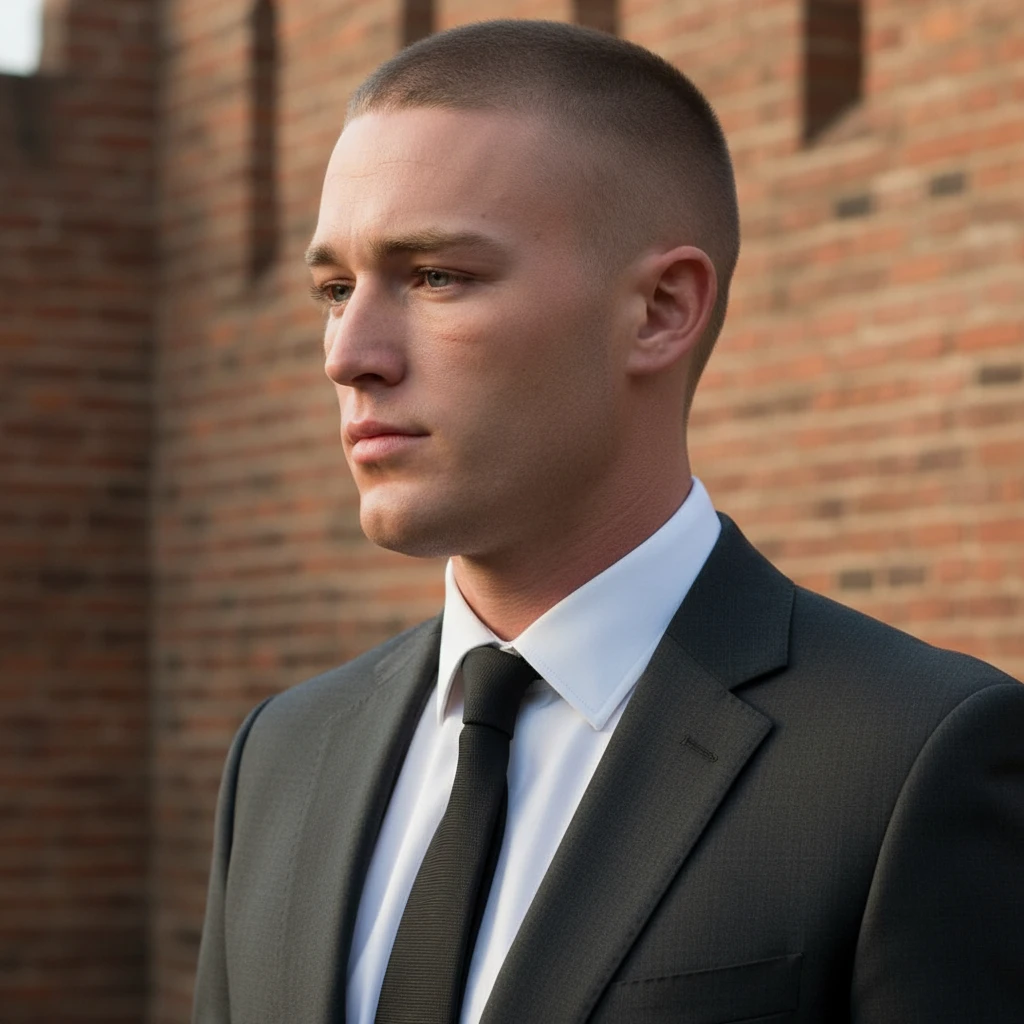 Corte Militar com Degradê Baixo em Cabelo Liso