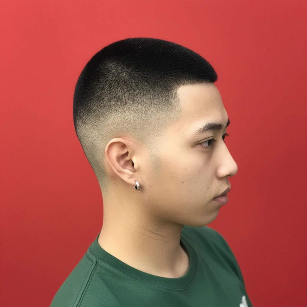 Corte Militar com Degradê Baixo em Cabelo Liso