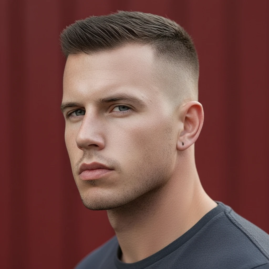 Corte Militar com Degradê Baixo em Cabelo Liso