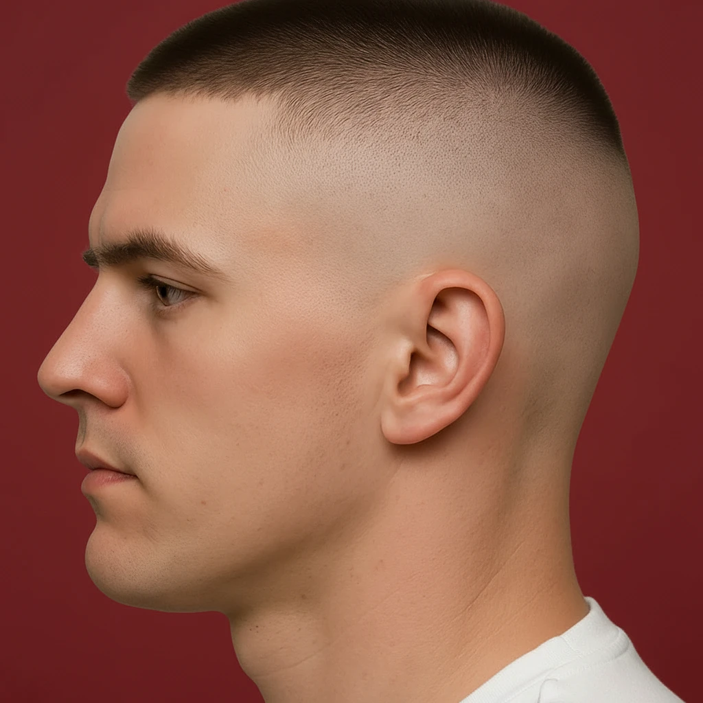 Corte Militar com Degradê Baixo em Cabelo Liso