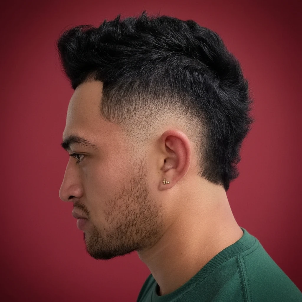 Corte Moicano com Degradê Baixo em Cabelo Liso