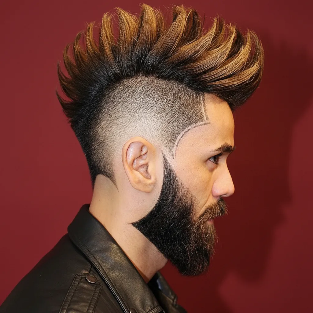 Corte Mohawk con degradado y raya lateral