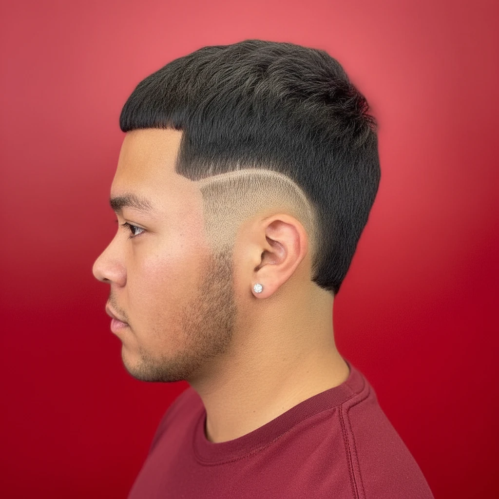 Mohawk Cut with Side Parting on Straight Hair