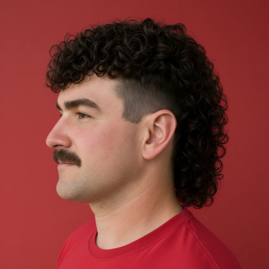 Men's Mullet Cut with Curly Hair
