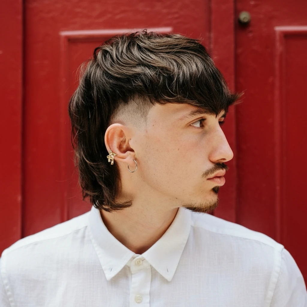 Corte Mullet Masculino com Degradê Baixo