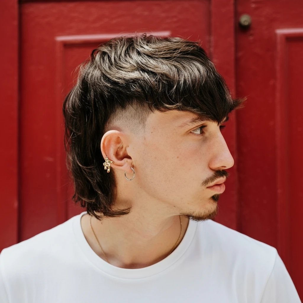 Corte Mullet Masculino com Degradê Lateral