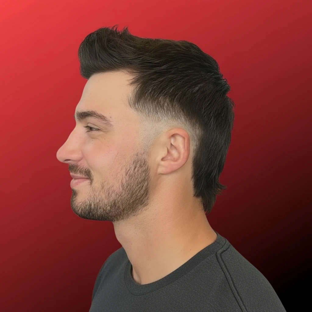 Men's Modern Mullet Haircut with Side Fade