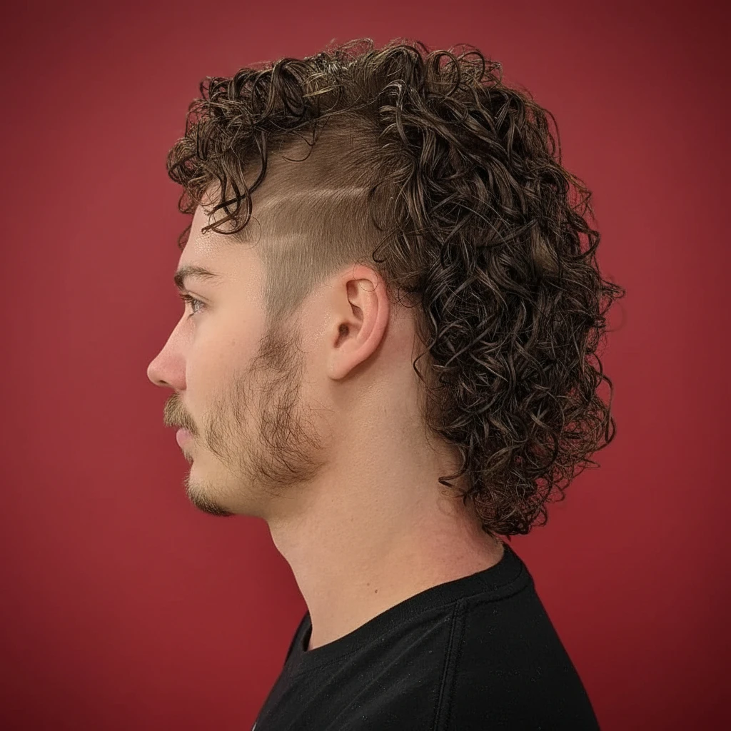 Corte Mullet Masculino com Degradê e Cabelo Cacheado