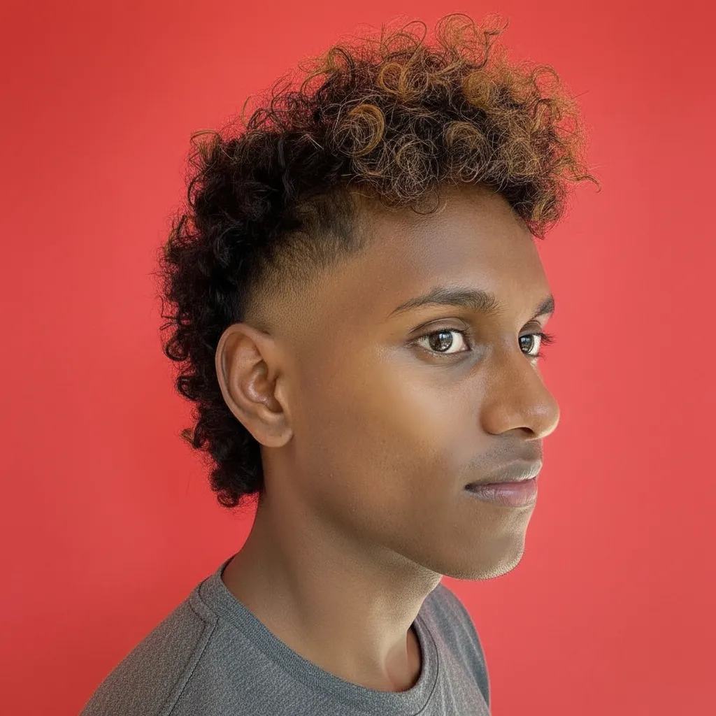 Corte Mullet Masculino com Degradê e Cabelo Cacheado