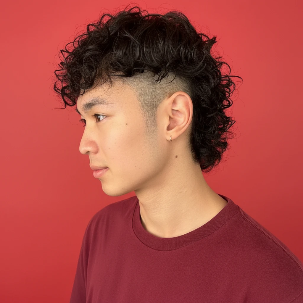 Corte Mullet Masculino com Degradê e Cabelo Cacheado