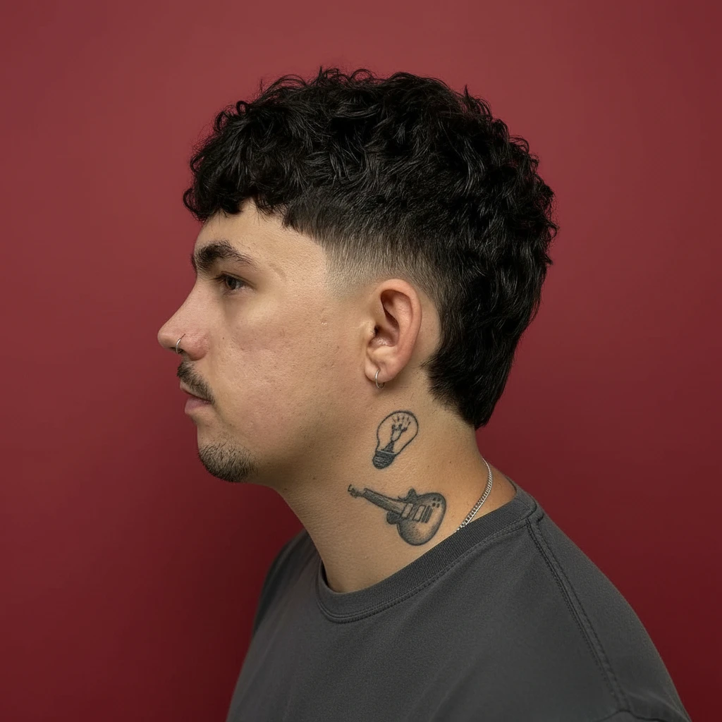 Corte Mullet Masculino com Degradê e Cabelo Cacheado