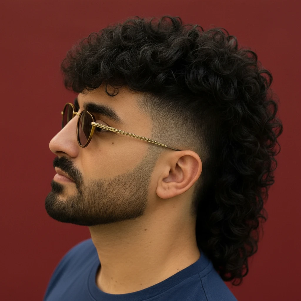 Corte Mullet Masculino com Degradê e Cabelo Cacheado