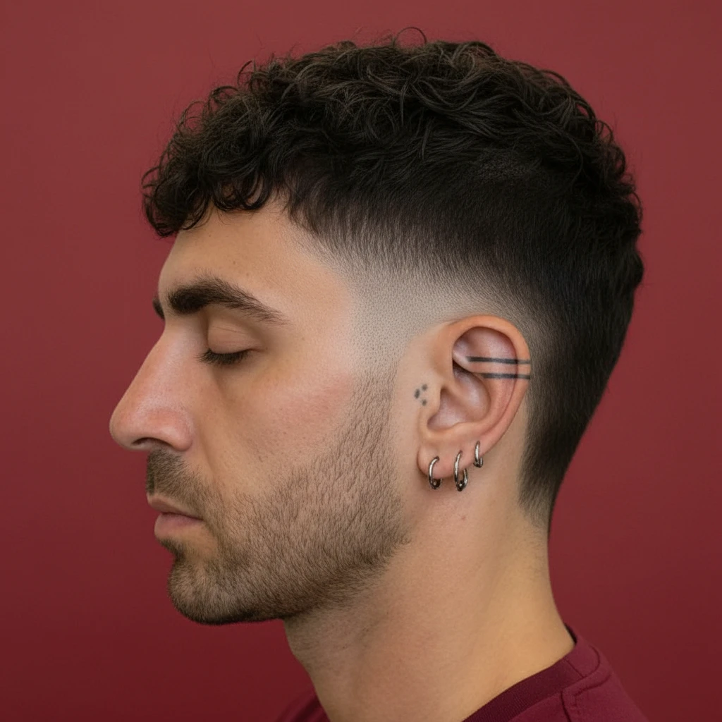 Corte Mullet Masculino com Degradê e Risco Lateral