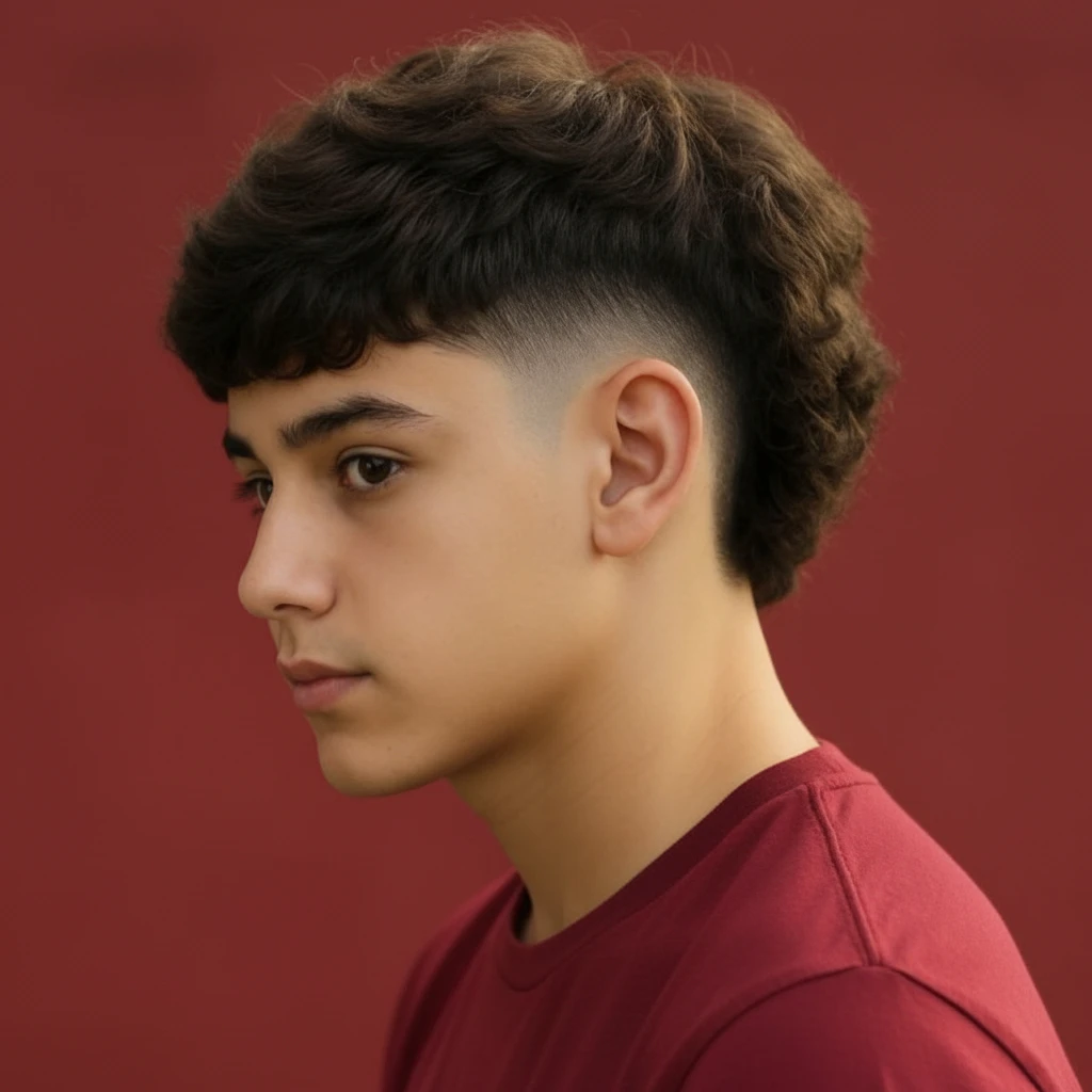 Corte Mullet para hombre con degradado y volumen.