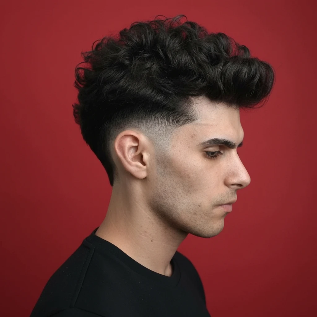 Corte Mullet Masculino com Degradê em Cabelo Cacheado