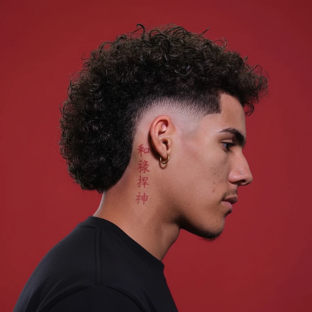 Men's Mullet Cut with Gradient Curly Hair