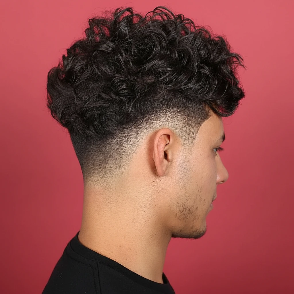 Corte Mullet Masculino com Degradê em Cabelo Cacheado