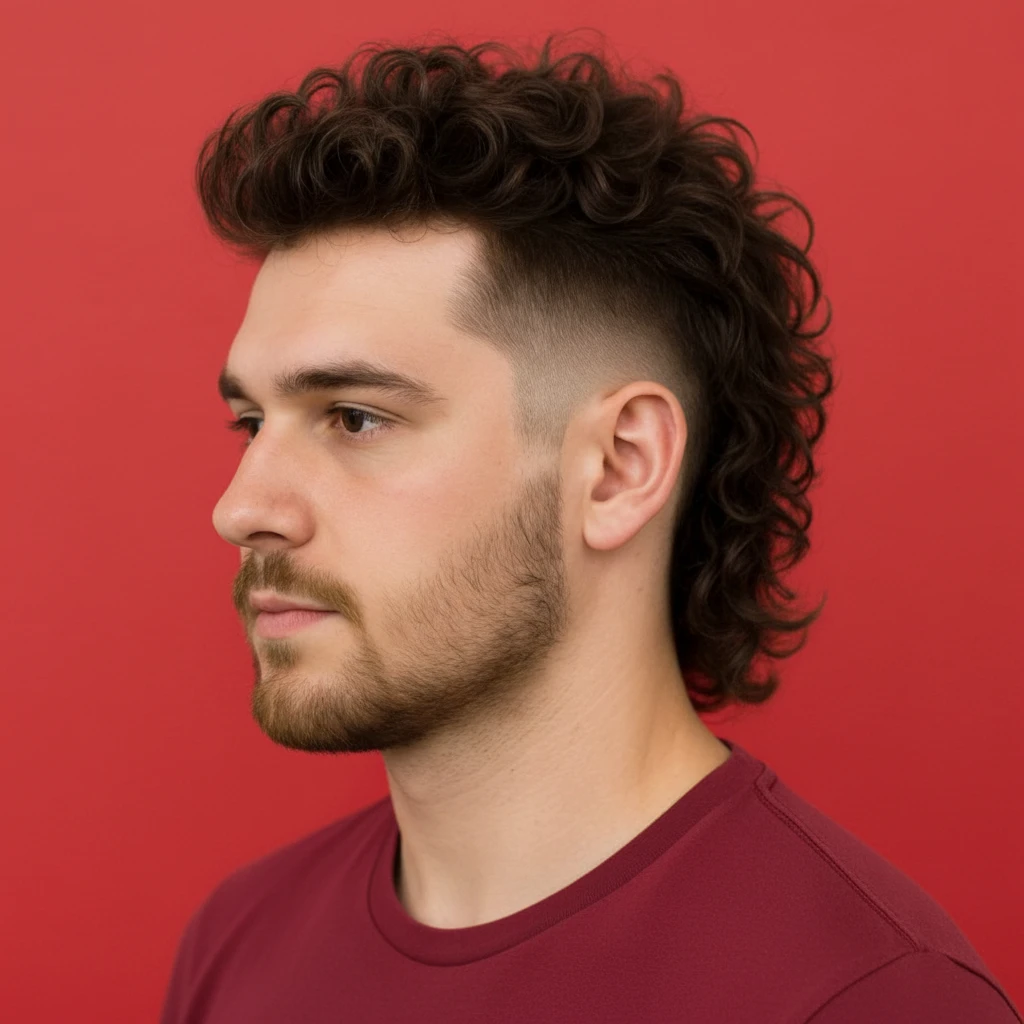 Corte Mullet Masculino com Degradê em Cabelo Cacheado