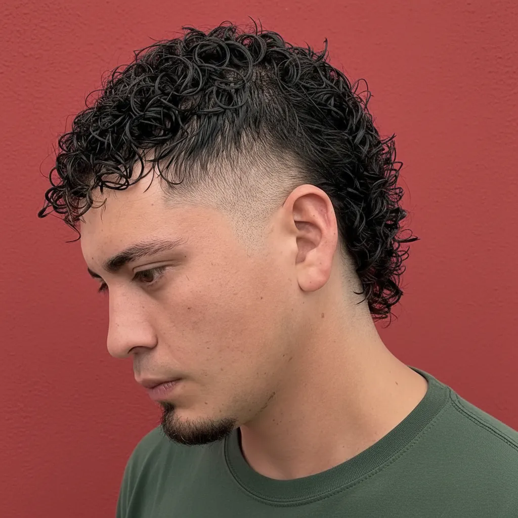 Corte Mullet Masculino com Degradê em Cabelo Cacheado