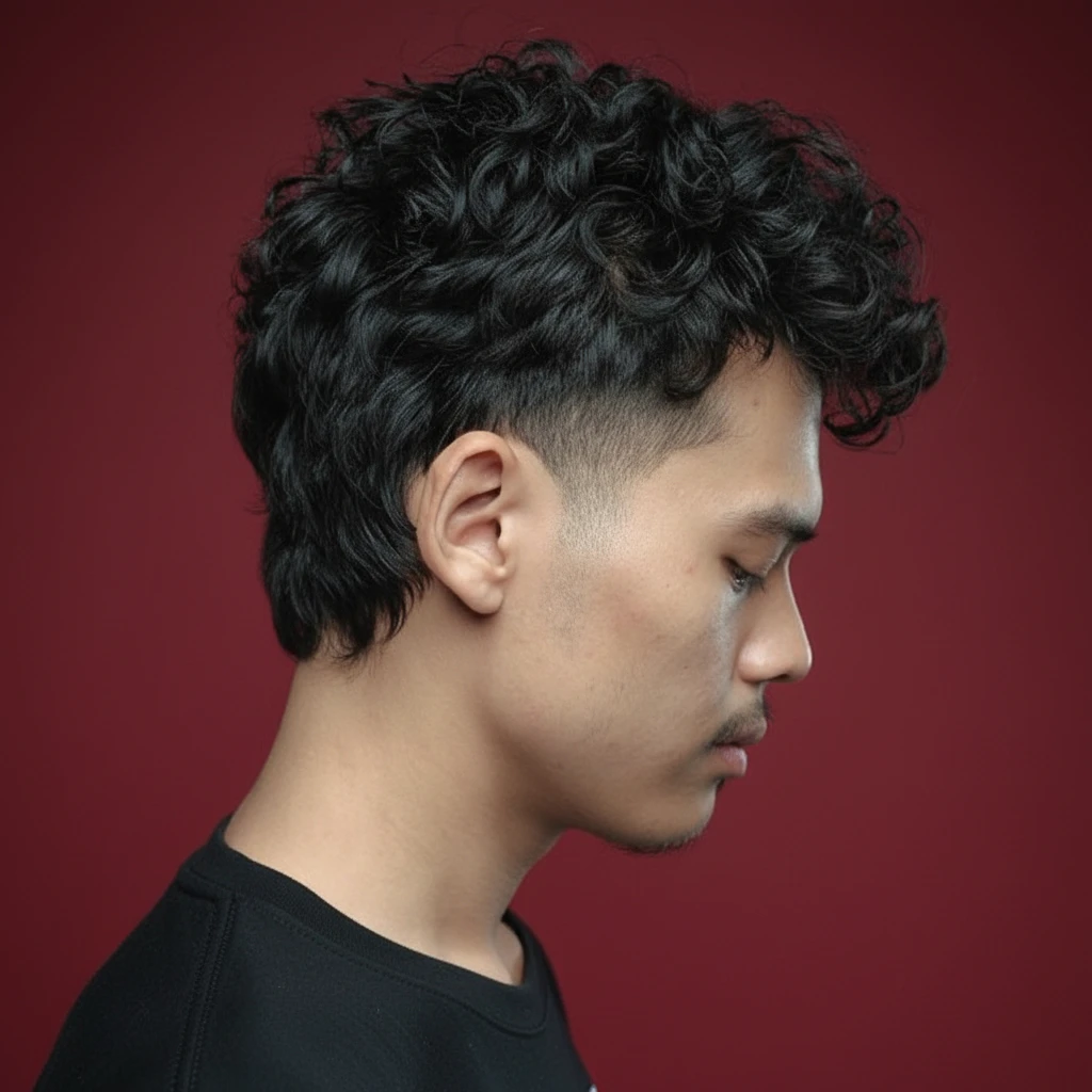 Corte Mullet Masculino em Cabelo Cacheado