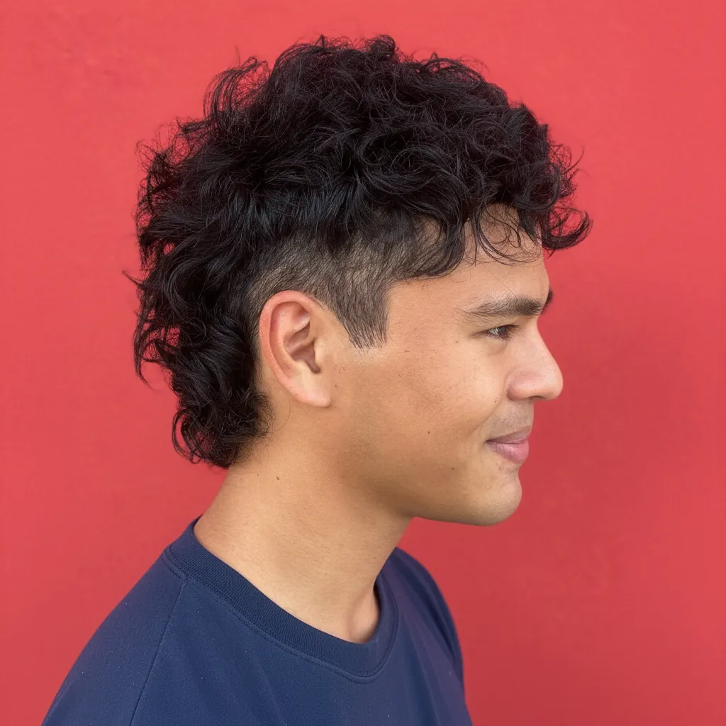 Corte Mullet Masculino em Cabelo Cacheado