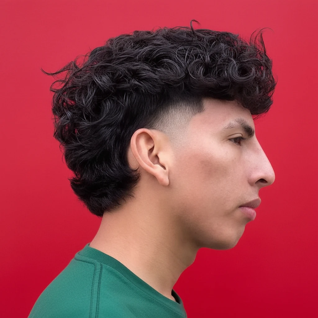 Men's Mullet Cut on Curly Hair