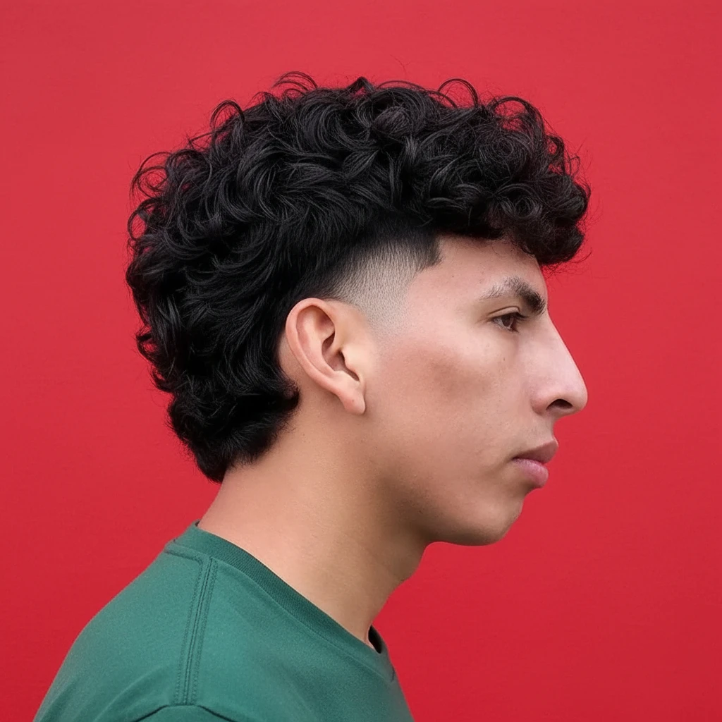 Corte Mullet Masculino em Cabelo Cacheado