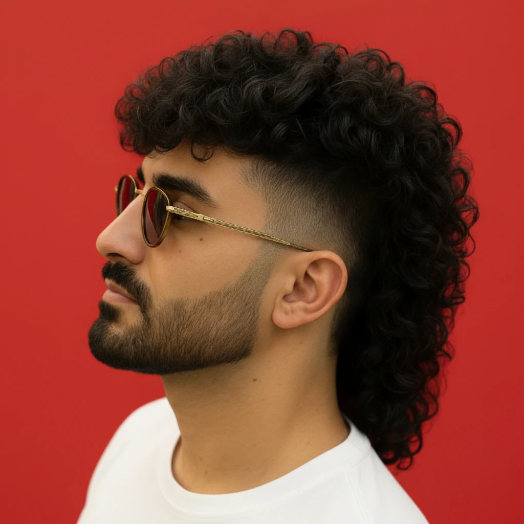 Corte Mullet Masculino em Cabelo Cacheado