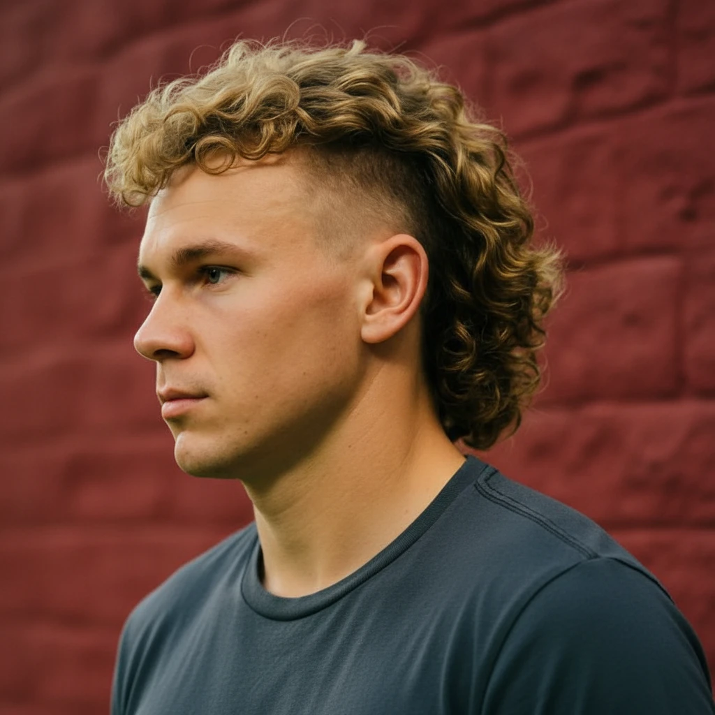 Men's Mullet Cut on Curly Hair