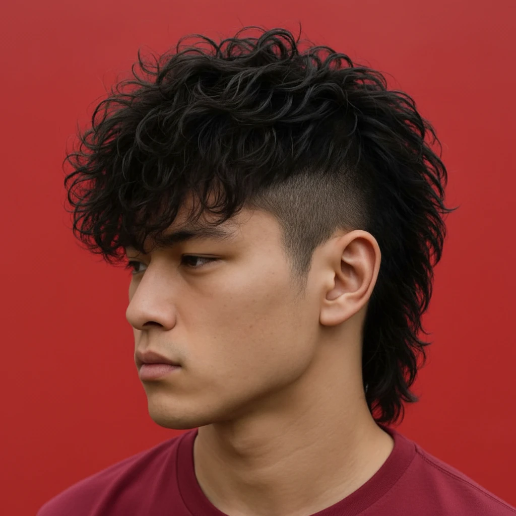 Corte Mullet Masculino em Cabelo Cacheado