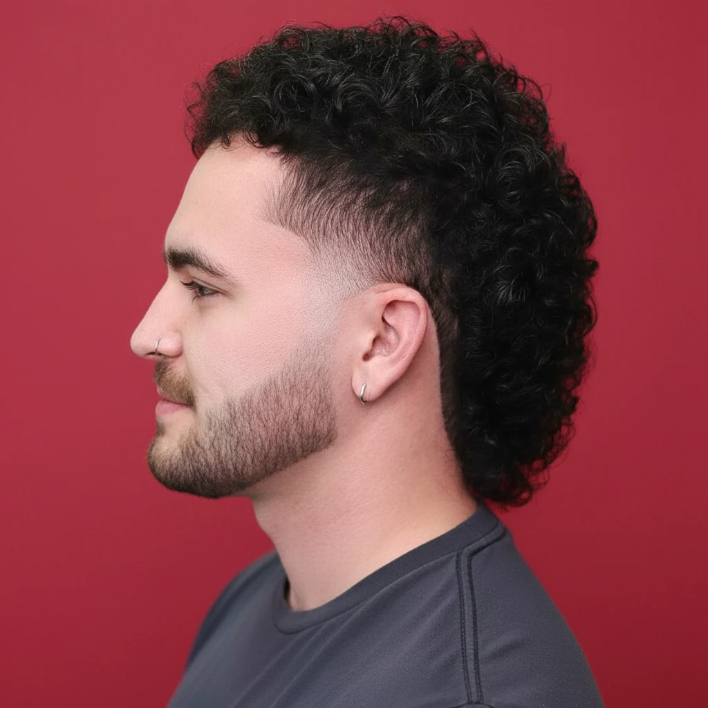 Corte Mullet Masculino em Cabelo Cacheado