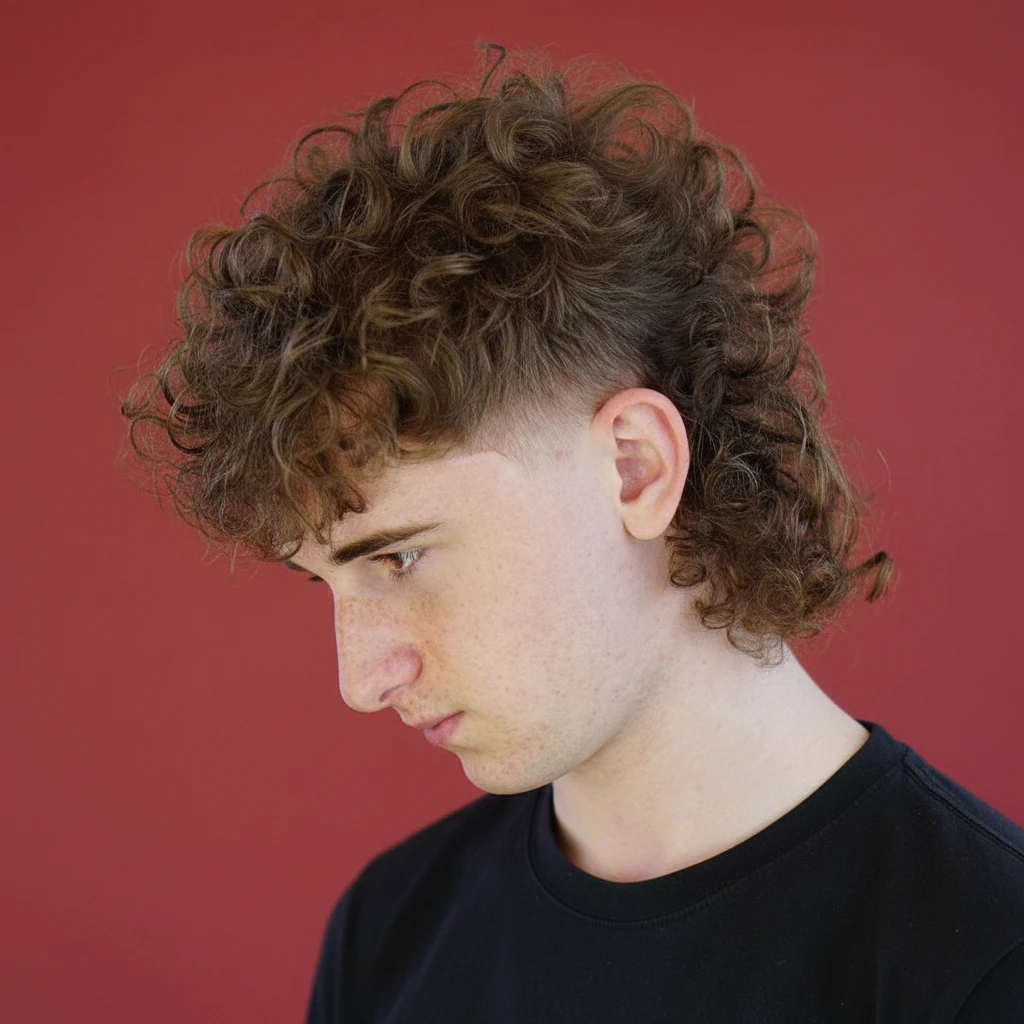 Corte Mullet Masculino em Cabelo Cacheado