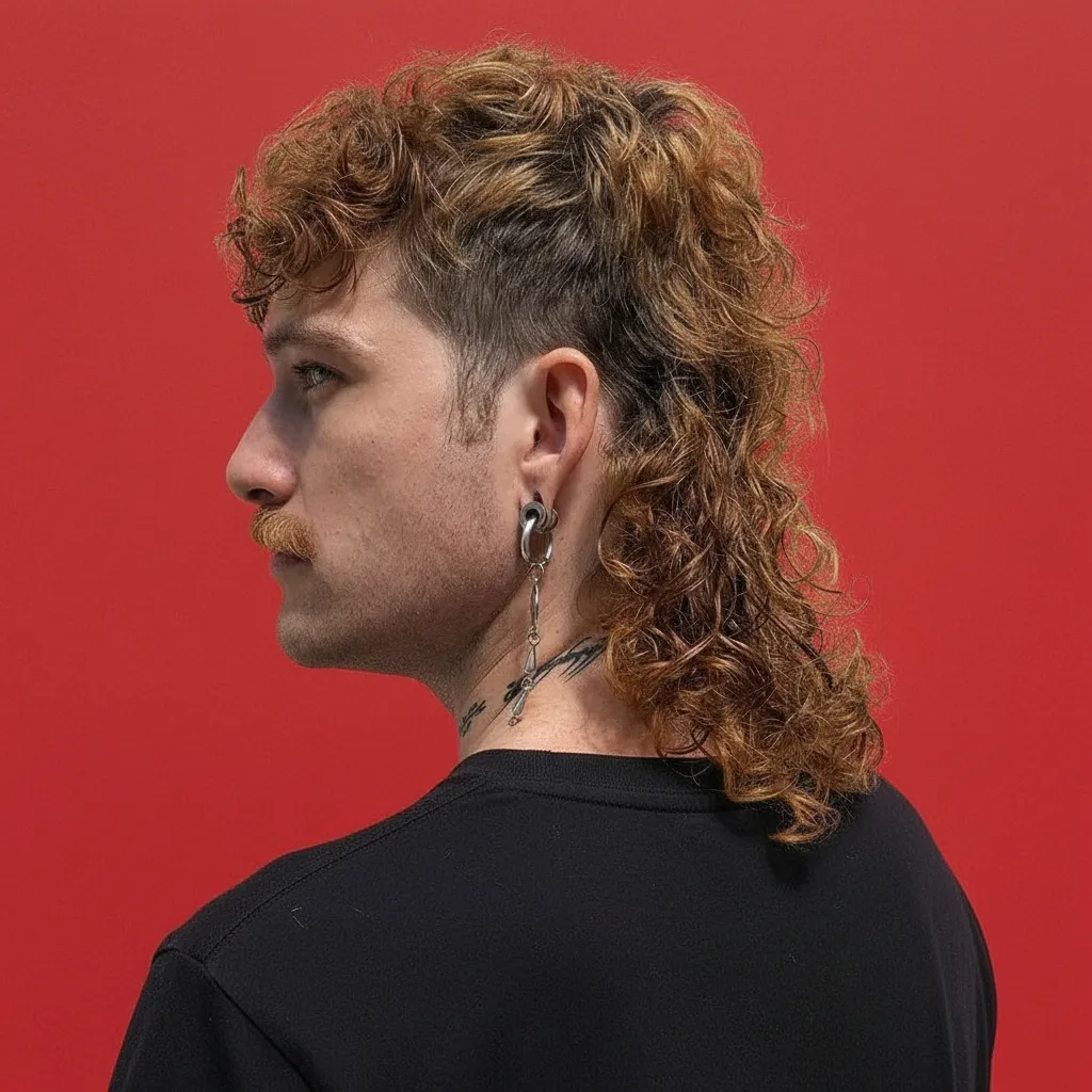 Corte Mullet Masculino em Cabelo Ondulado