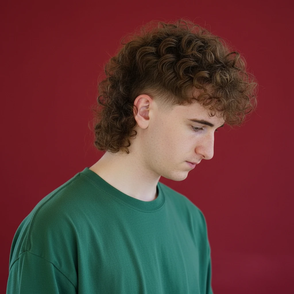 Corte Mullet Masculino em Cabelo Ondulado