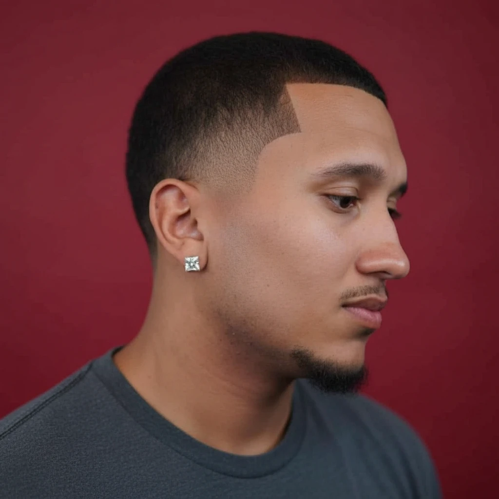 Corte Taper Fade com Risco Lateral em Cabelo Liso