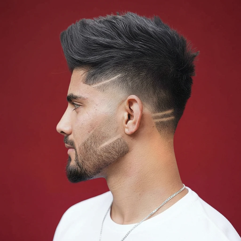 Corte Taper Fade con raya lateral en cabello liso