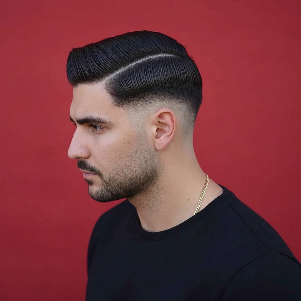 Corte de Cabelo Drop Fade com Risco Lateral