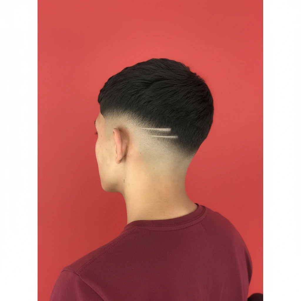 Corte de Cabelo Low Fade em V com Risco Lateral