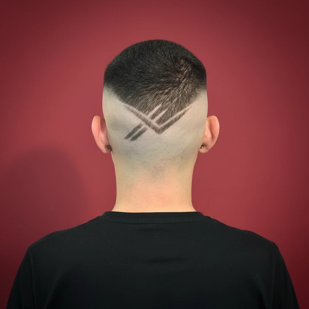 Corte de Cabelo Low Fade em V com Risco Lateral