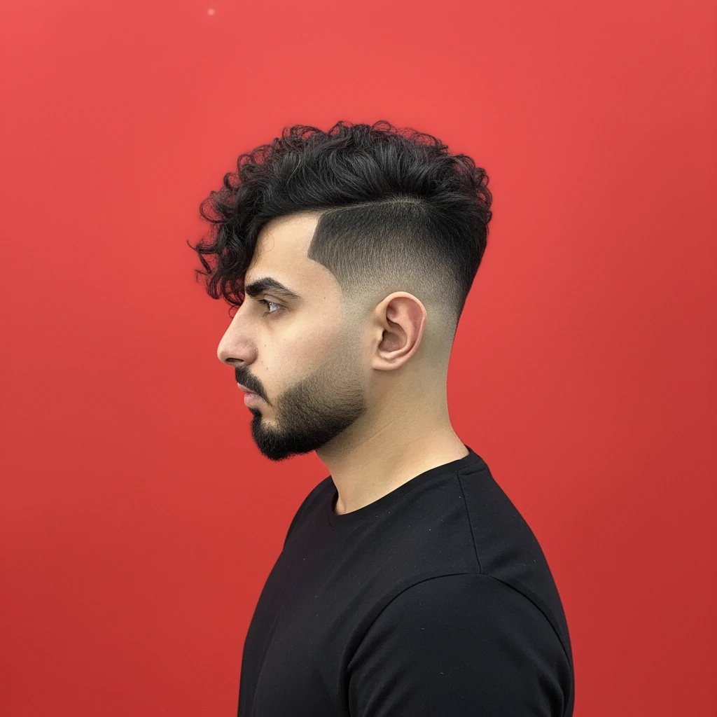 Corte de pelo rizado para hombres con degradado lateral