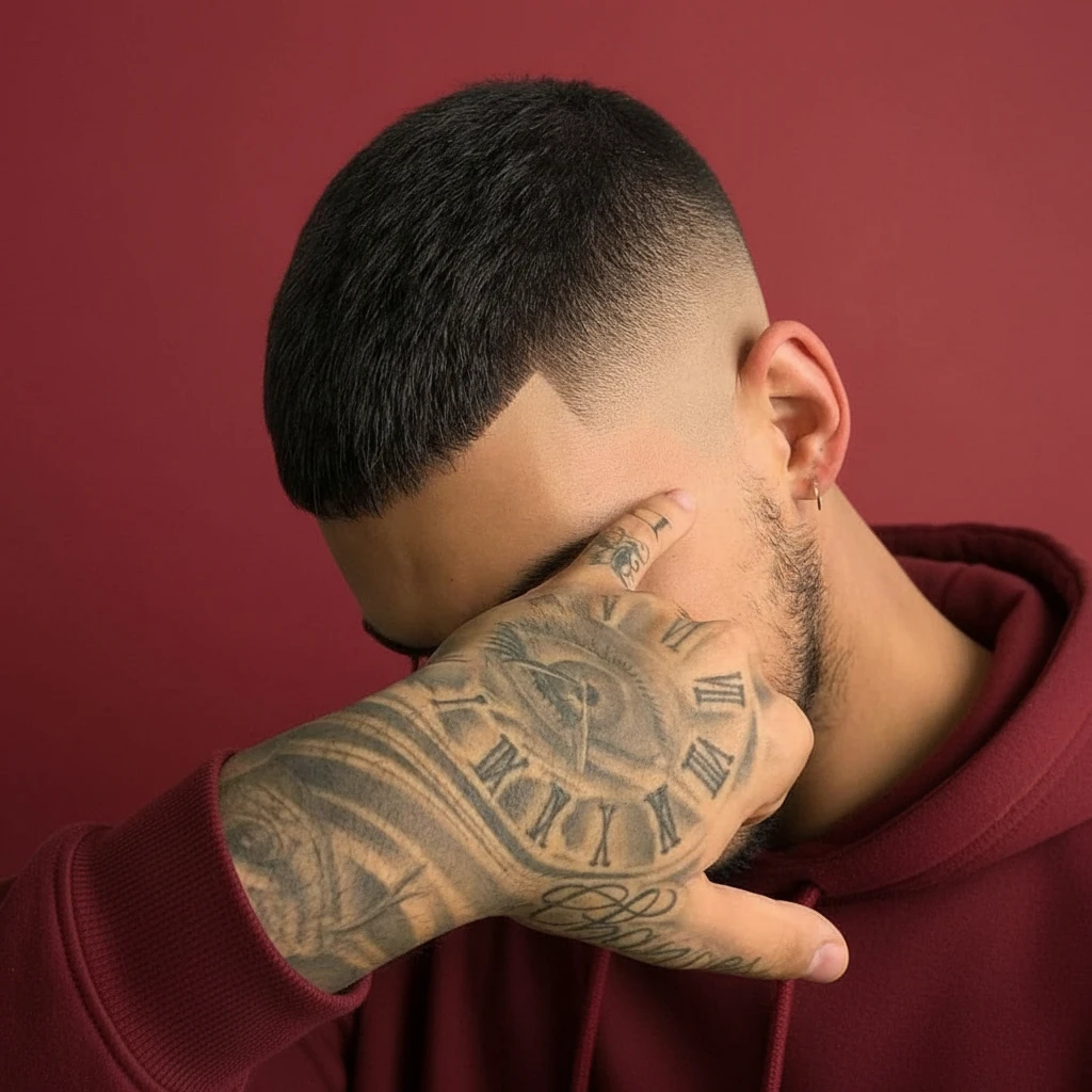 Corte de pelo corto para hombre con alto degradado.